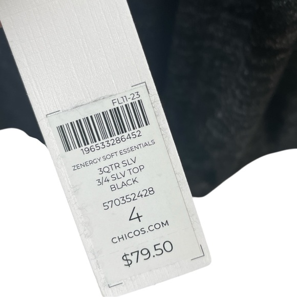 Chico’s Women’s Zenergy Black 3/4 Sleeve Pullover Top Size 4 XXL Soft Stretch - Picture 3 of 6